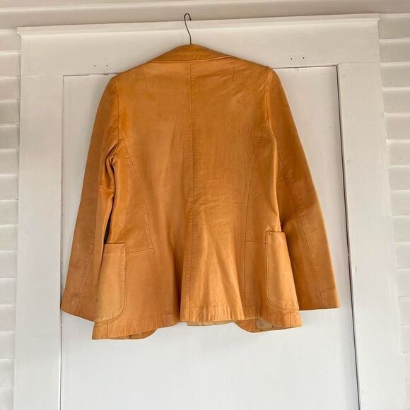 70s Vintage Karen Silton Brown Tan Leather Blazer Jacket XS Small Womens - Picture 5 of 6